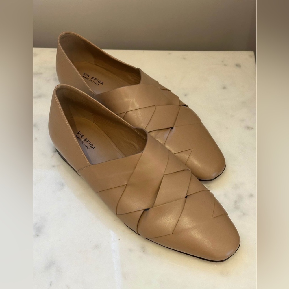 Via Spiga Women's Tan Leather Woven Ballet Flats (Size 7) - Picture 2 of 6